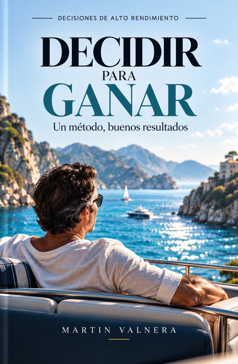 Portada original del libro Decidir para Ganar, de Martín Valnera, con paisaje costero luminoso